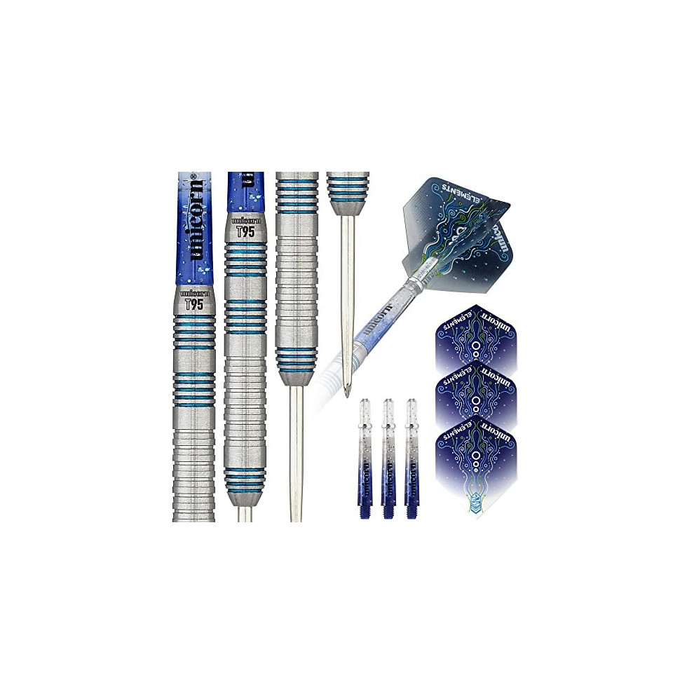 Steel Tip Darts Set - Core XL T95 Series Style 2 - 95% Tungsten Barrels with Blue Accents - 23 g