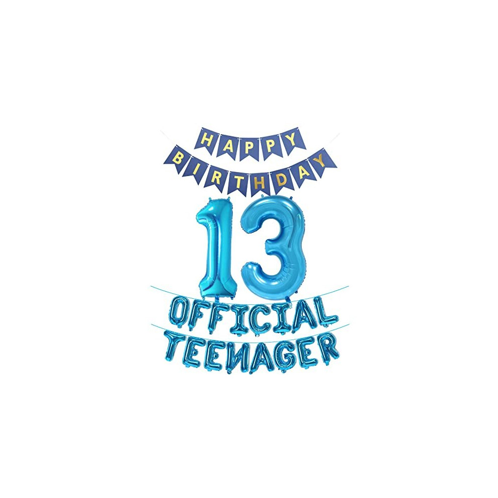 Official Teenager 13th Birthday Decorations Boys Girls, Happy Birthday Banner Official Teenager Number 13 Birthday Foil Balloons for 13 Years Old