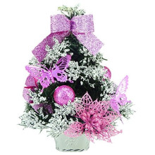 Christmas Concepts 20cm (8") Frosted Christmas Tree With Baby Pink Decorations - Pre Decorated Christmas Tree