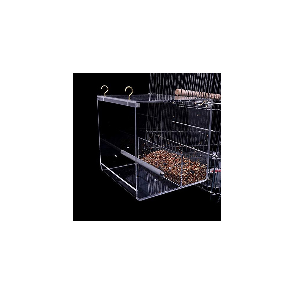Bird Cage Feeders No Mess Acrylic Automatic Seed Food Container with Hook for Parrot Budgie Cockatiels