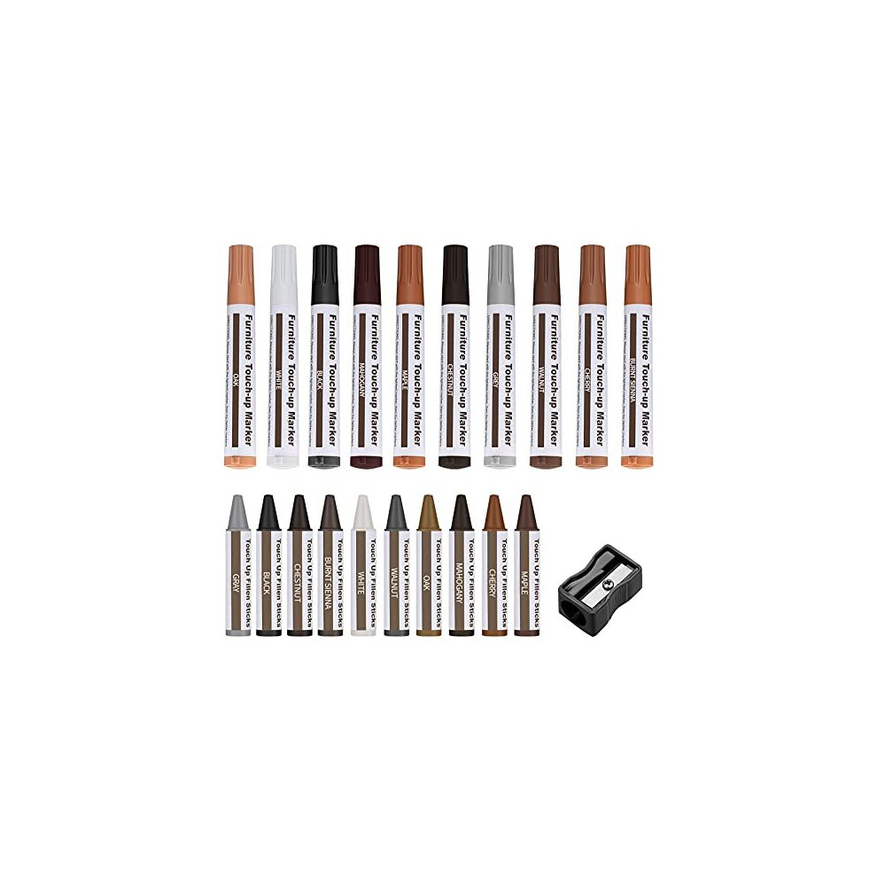 Furniture Repair Kit, 21 Pcs Wood Filler Touch Up Pens Furniture Repair Markers And Wax Sticks With Sharpener For Stains, Scratches, Floors Scratch, 602309891596