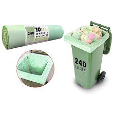 240 L 10 100% Compostable Biodegradable Wheelie Bin Liners Strong and Leak proof Wheelie Bin Bags Food Waste Bags 100% Corn Starch Plastic Free Fully