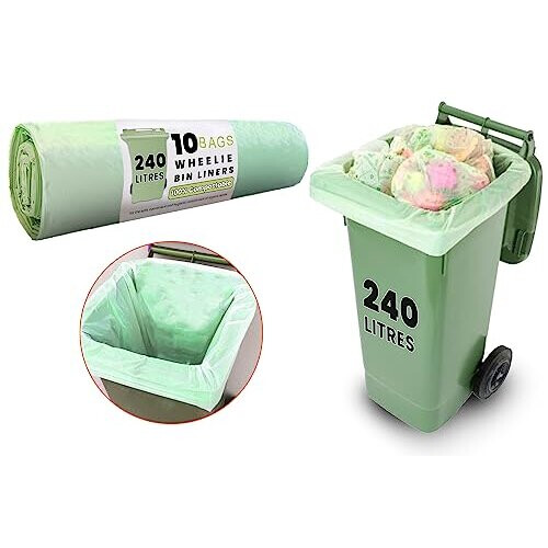 240 L 10 100 Compostable Biodegradable Wheelie Bin Liners Strong and