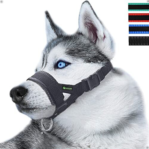 Nylon Soft Dog Muzzle for Dogs Prevent Anti Biting, Barking and Chewing, Adjustable Loop (L, Black)