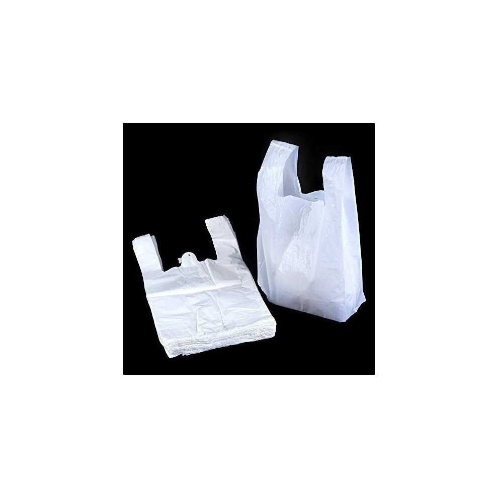 200 x Strong Medium White Plastic Vest Carrier Bags 10x15x18"