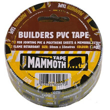 Strong Flame Retardant PVC Builders Tape for Polythene Sheets and Membranes - Black - 50mm x 33m