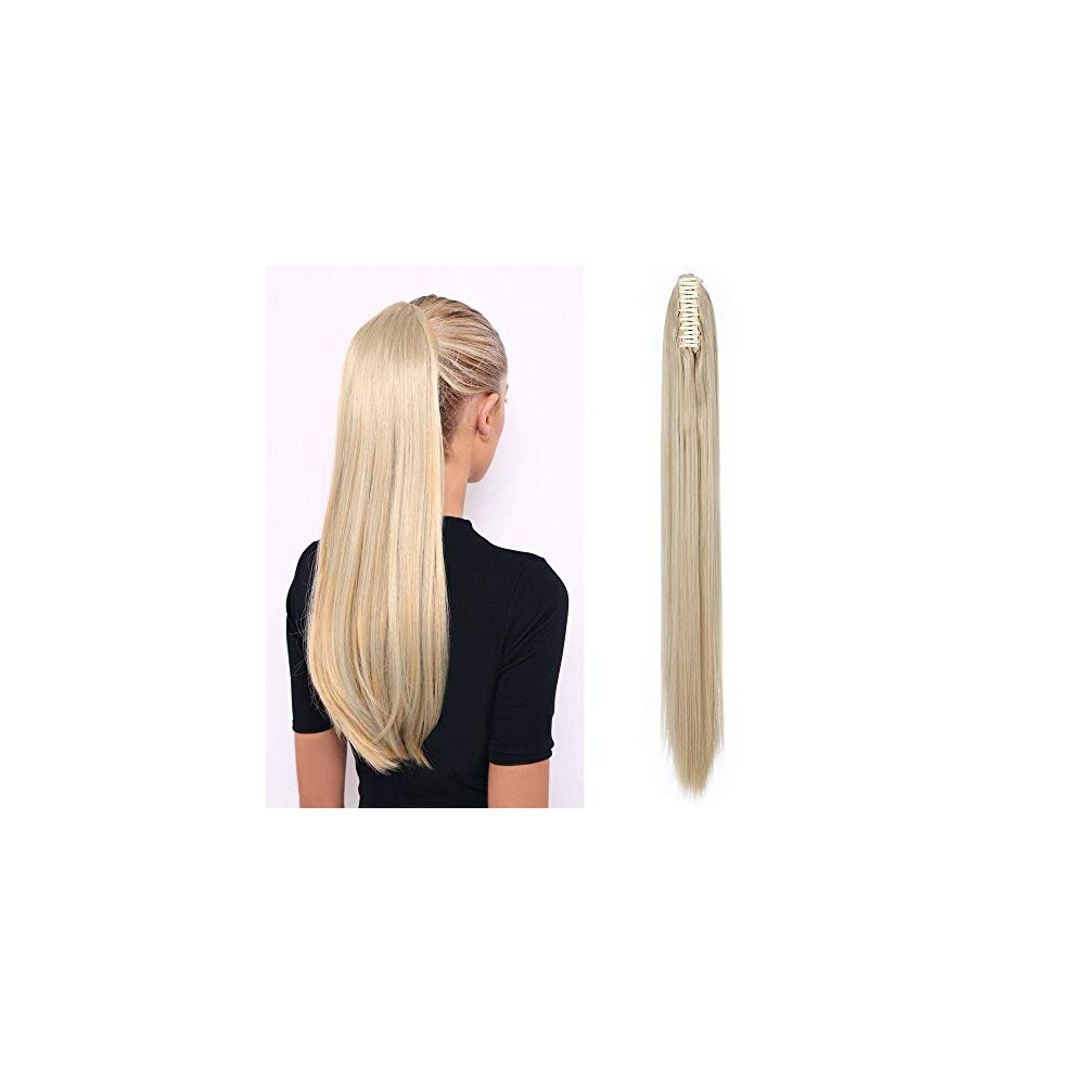 Sego Unisex 26" Claw On Ponytail Hair Extensions Long Straight Clip In On Ponytail Hairpieces Silky - Ash Blonde Mix Bleach Blonde(Weight:150g)