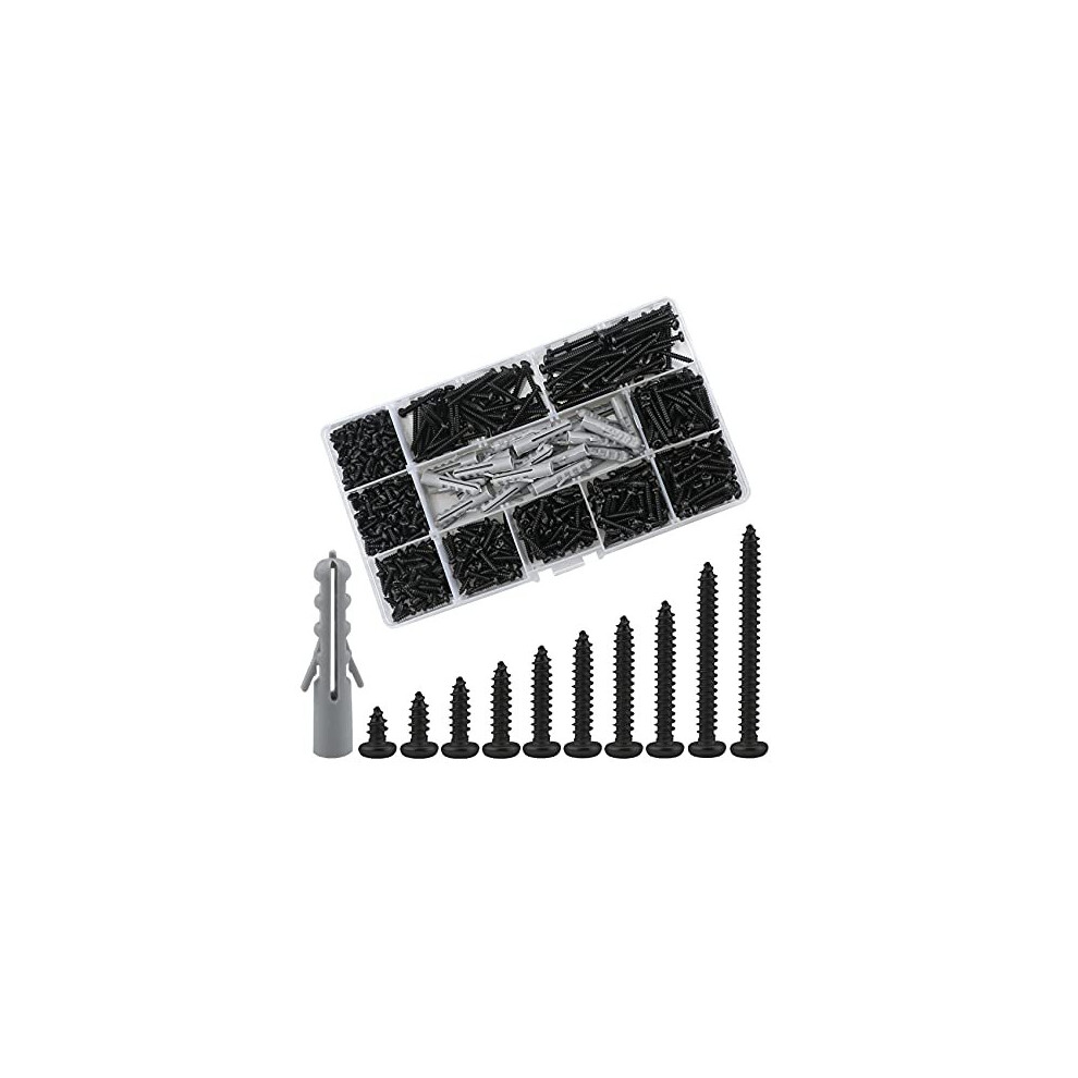 M3 Pan Head Self Tapping Screws, 630 Pcs Round Head Phillips Wood Screws, Expansion Wall Plug Kit, Carbon Steel Self-Drilling Screw Kit 619264561853
