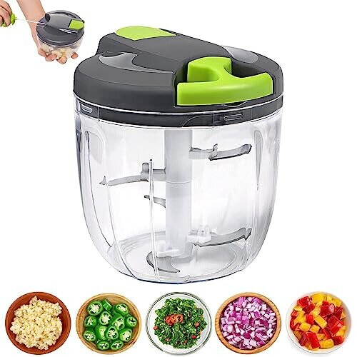 Manual Food Chopper with Pull String 900ml Food Processor, Onion