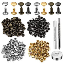 Leather Rivets, 120 Sets Multicolor Double Cap Rivets, 6mm Leather Rivets and Snaps Set, Leather Rivet Kit with Hollow Punch and Punch Tool for