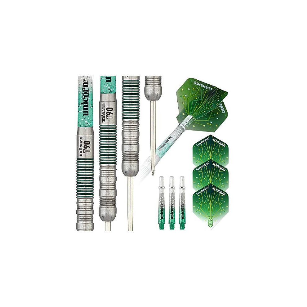 Darts Set | Core XL T90 Series Style 1 | 90% Tungsten Barrels with Green Accents | Steel Tip | 25 g