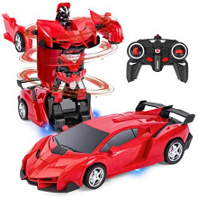 Remote Control Car, Transforming Robot Car Toys for 3-12 Years Old Boys Girls Gifts 2.4GHz 1:18 RC Racing Car 360 Rotation Transforming RC Car Robot