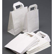 25 White Small Carrier Bags with Handles 7" x 8.5" x 3" | White Kraft SOS Block Bottom Bags | Takeaway Lunch Picnic Chinese Food