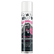 Dry Dog Shampoo by Bugalugs with fragrance removes oil & grease, dog grooming shampoo products for smelly dogs, best puppy shampoo, professional groom