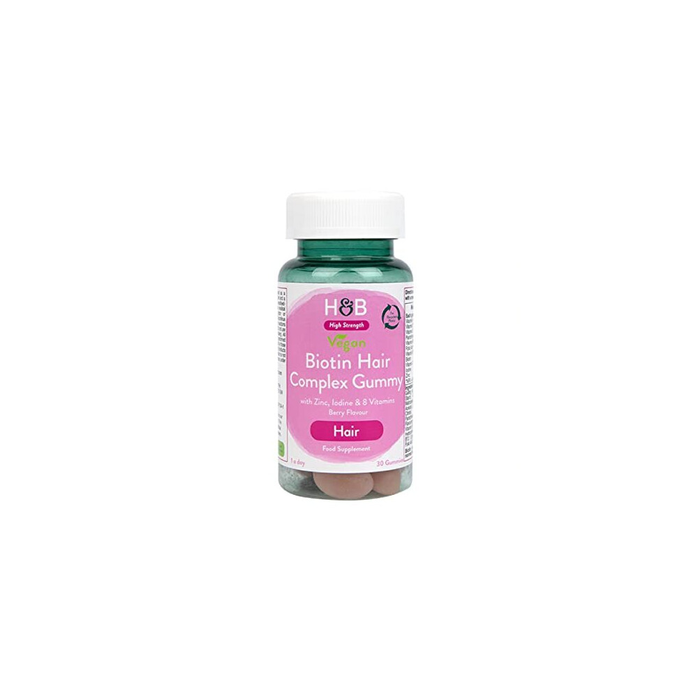 Vegan Biotin Hair Complex - with Zinc, Iodine & 8 Vitamins - Hair Growth, Nails & Skin Supplement - 30 Gummies