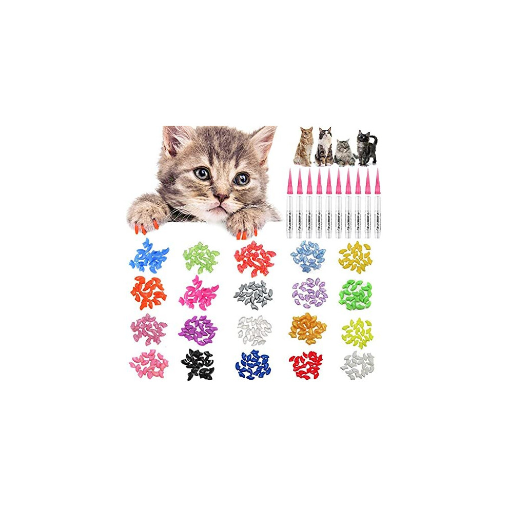 Photos - Other for Cats 100pcs Cat Nail Caps Pet Cat Claw Kitty Caps Control Soft Paws of 5 Different Colorful Nail Covers for Cats+ 5 Adhesive Glue