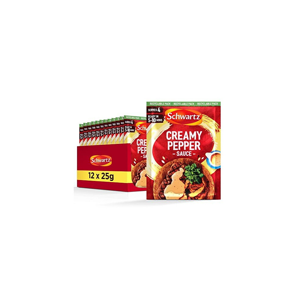 New Schwartz Creamy Pepper Sauce 25 G | Serves 4 | Pack Of 12 | Rich & Creamy Delicious Steak Sauce | With Aromatic Crushed And Peppercorn | No Added Black/White