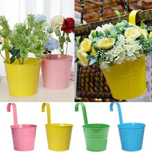 Garden Pots Hanging Buckets, 4PCS Metal Flower Hanging Plant Pots Mini Hanging Baskets Bucket with Detachable Handle for Seedlings Fence Balcony
