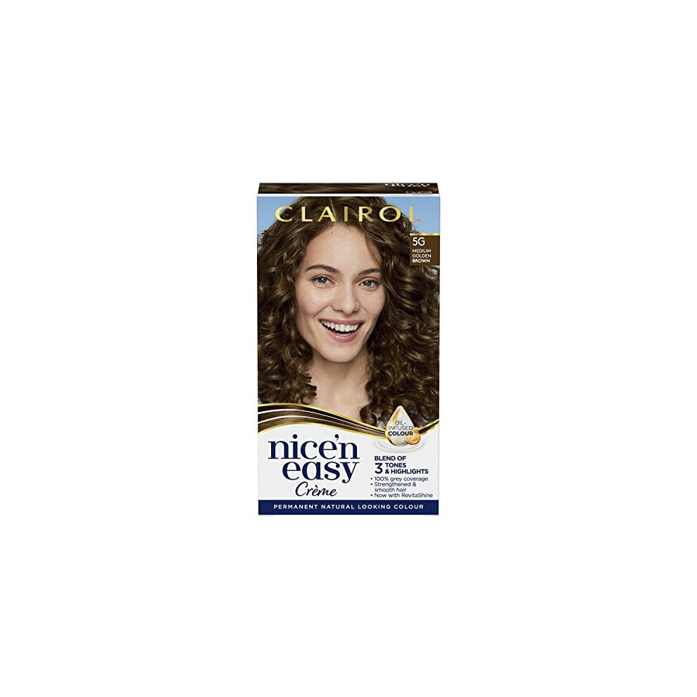 Nice'n Easy CrÃ¨me, Natural Looking Oil Infused Permanent Hair Dye, 5G Medium Golden Brown