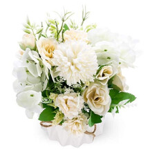 White Ceramic Vase Artificial Flowers - Realistic Hydrangea & Rose Silk Arrangements for Home Decor, Wedding Table & Windows