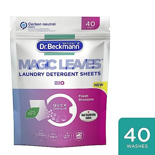 Dr Beckmann MAGIC LEAVES Laundry Detergent Sheets BIO | Convenient and pre-dosed laundry detergent sheets | Dissolvable & climate neutral | 40 sheets 2