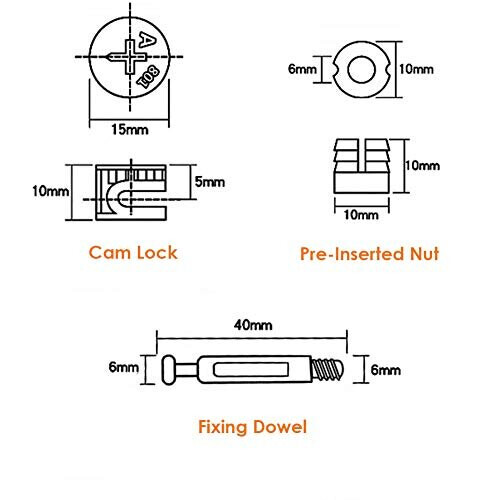 Cam Bolt Nut and Dowel, Tiberham 20 Sets Flat Pack Furniture Connector