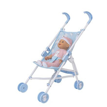 BabyBoo Kitty Stroller with Pink Doll | Toy Dolls Buggy In Blue with Cats | Baby Doll Pushchair | Childrens Baby Doll Stroller Toy Umbrella Fold