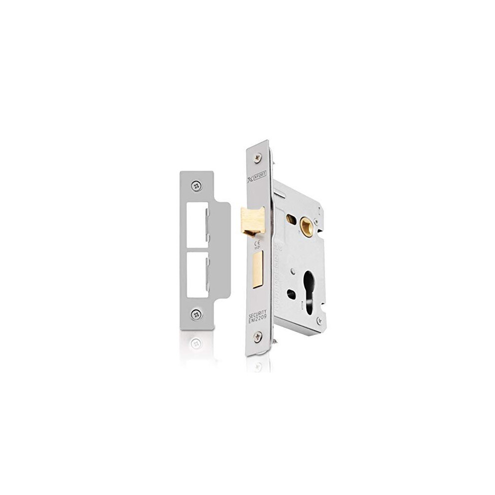 Xfort Satin Chrome Euro Profile Sashlock 65Mm, Euro Sash Lock For Internal And External Doors, Door Latch Mechanism And Euro Cylinder Key Locking 5060568905907