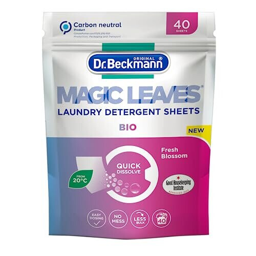 Dr Beckmann MAGIC LEAVES Laundry Detergent Sheets BIO | Convenient and pre-dosed laundry detergent sheets | Dissolvable & climate neutral | 40 sheets