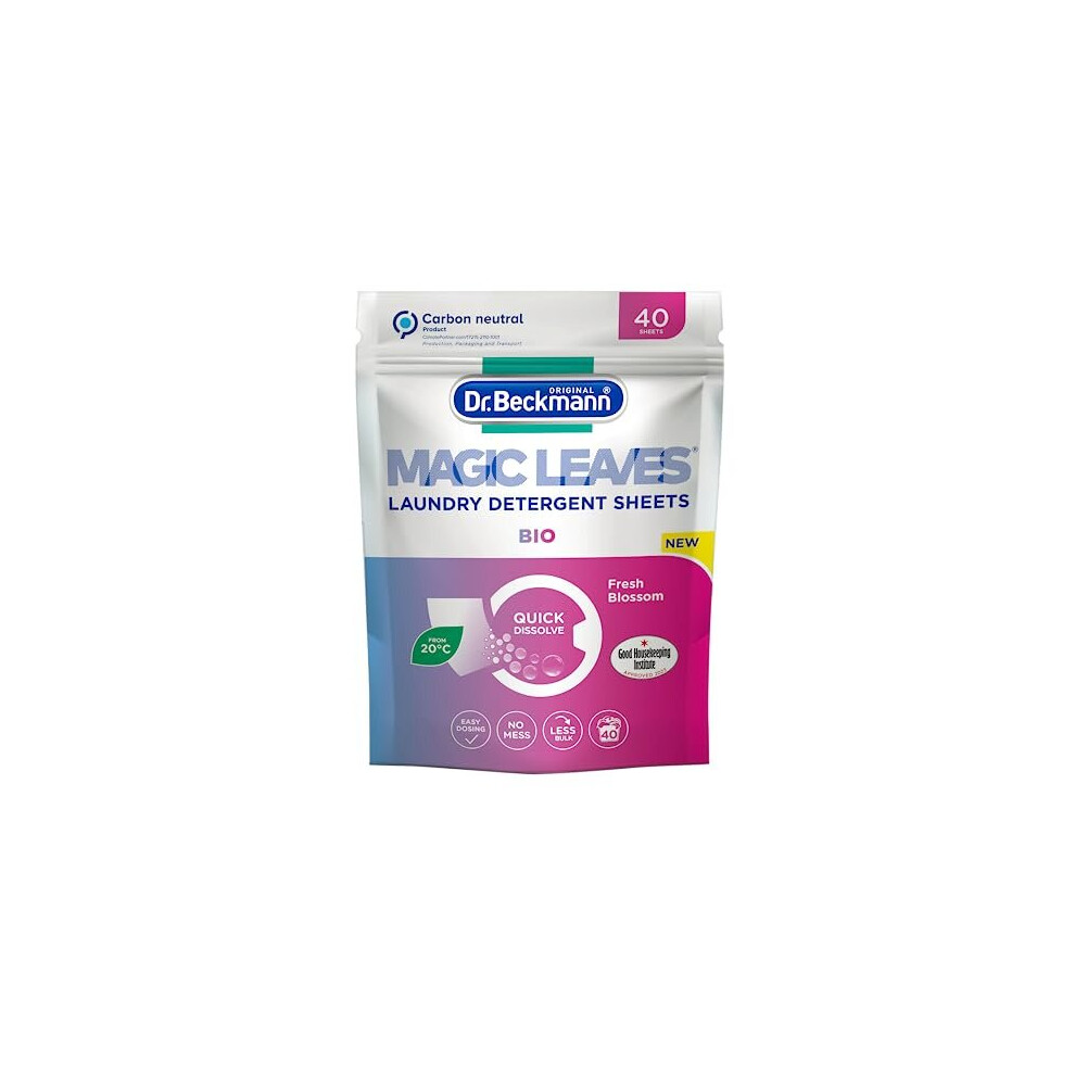 Dr Beckmann Magic Leaves Laundry Detergent Sheets Bio | Convenient And Pre-Dosed Laundry Detergent Sheets | Dissolvable & Climate Neutral | 40 Sheets