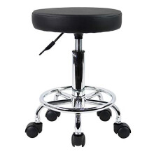 PU Leather Round Rolling Stool with Foot Rest Swivel Height Adjustment Spa Drafting Salon Tattoo Work Office Massage Stools Task Chair Small (Black)