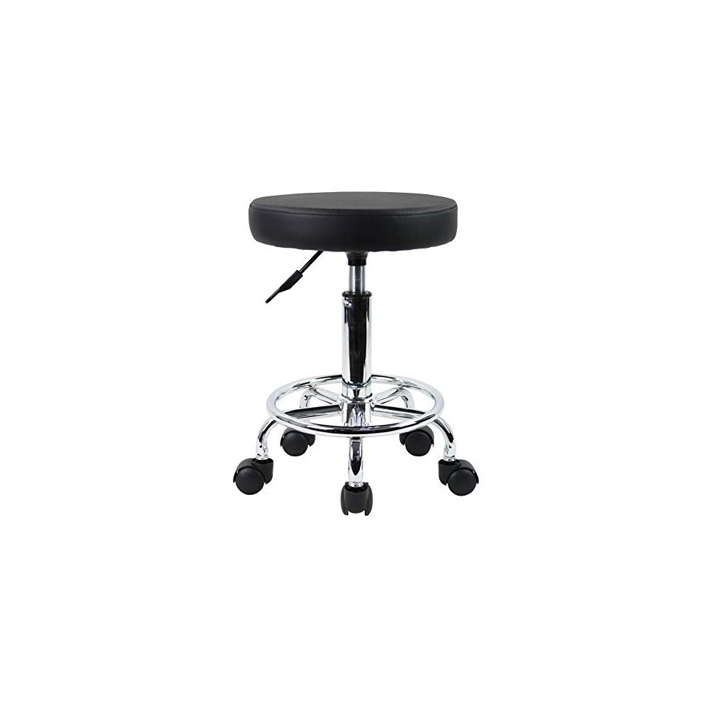 Kktoner Black Pu Leather Round Rolling Stool With Foot Rest Swivel Height Adjustment Spa Drafting Salon Tattoo Work Office Massage Stools Task Chair Small (Black)