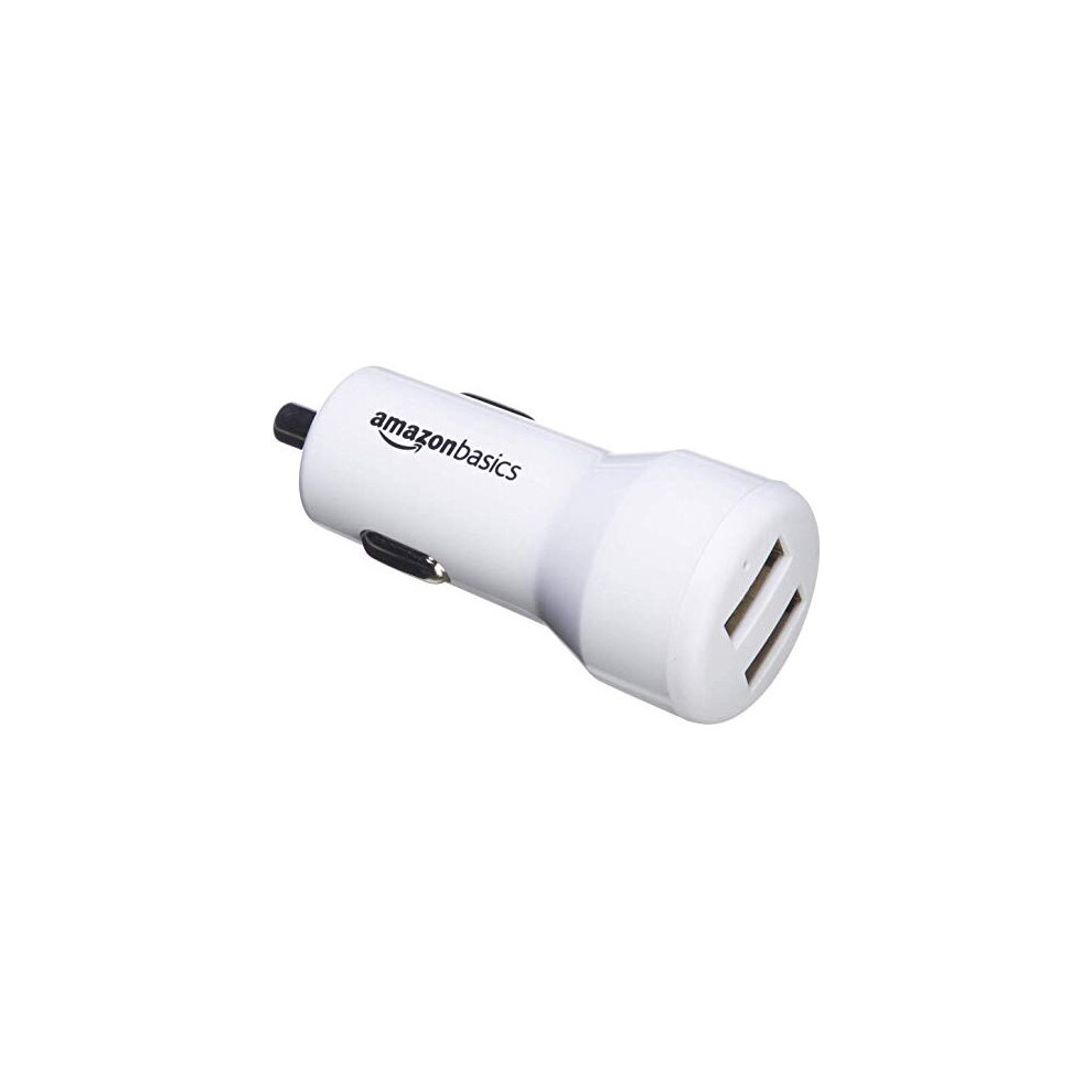 4.8 Amp/24W Dual USB Car Charger for Apple & Android Devices, 2-Port, White