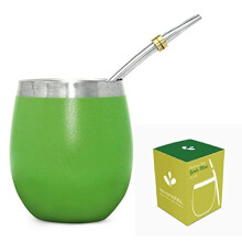 Yerba Mate Cup - Best Yerba Mate Set - Includes Double Wall Stainless Steel Yerba Mate Tea Cup with Stainless Steel Yerba Mate Straw Mate Cup 8oz