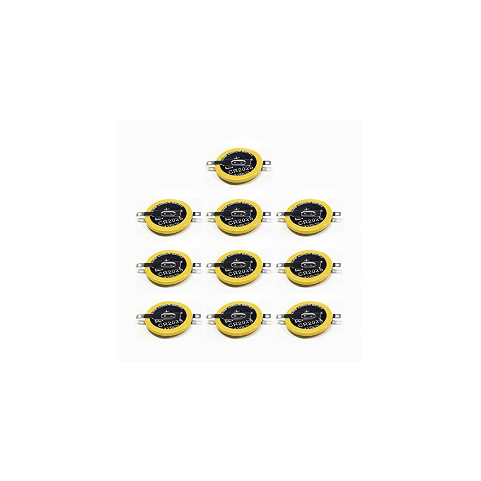 10 PACK CR2025 Batteries 3V Lithium Battery Button Coin Cell Batteries 2025 Gameboy Cartridge Battery Tabs Solder, Color GBC CR2025 3v Lithium Battery
