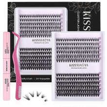 Cluster Eyelashes Extensions Kit, 240 Pcs 20D+40D 9-14mm 0.07D Curl Mixed Individual DIY Lashes with Lash Bond & Seal and Applicator,Cluster Lashes