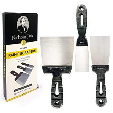 Paint Scraper Tool Set – Pack of 3 Wallpaper Scraper and Putty Knife Set, Flexible and Stainless-Steel Metal Scraper for Walls