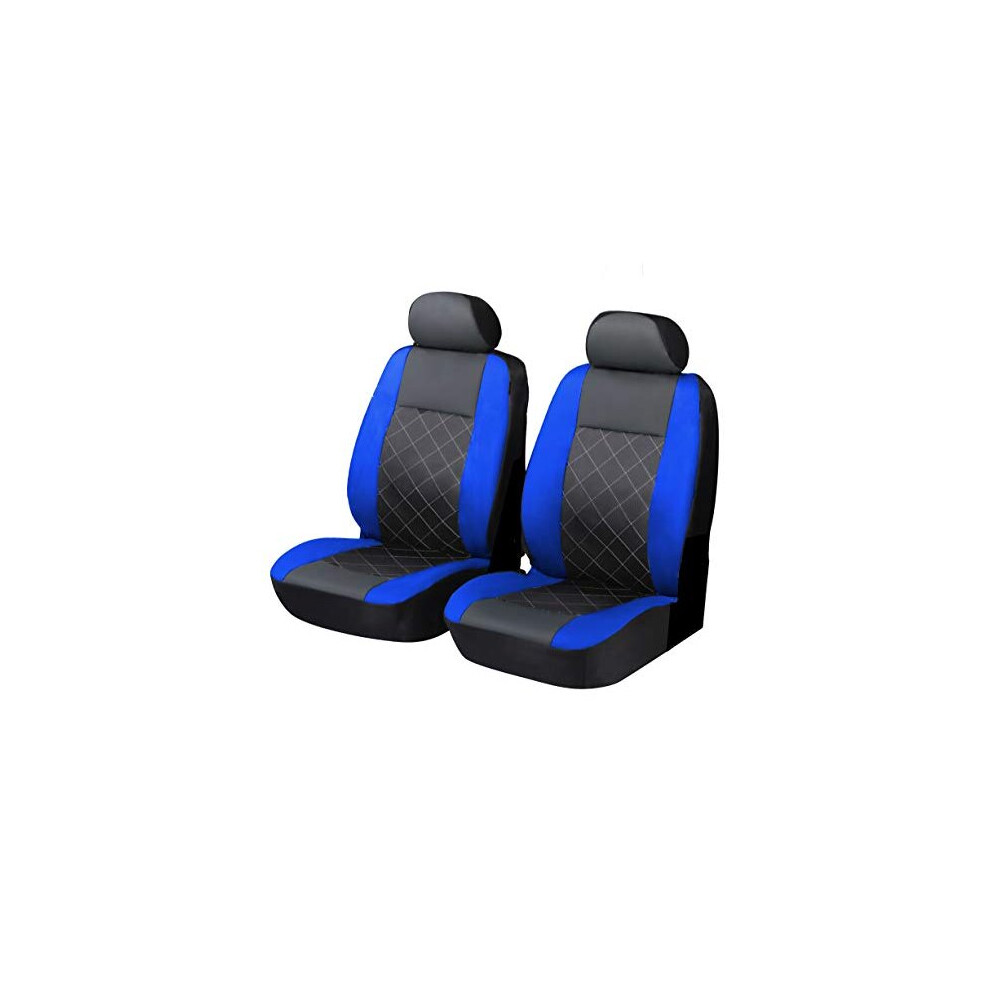 Carseatcover-UK Front Pair of BLUE/BLACK KNIGHTSBRIDGE LEATHER LOOK Car Seat Covers