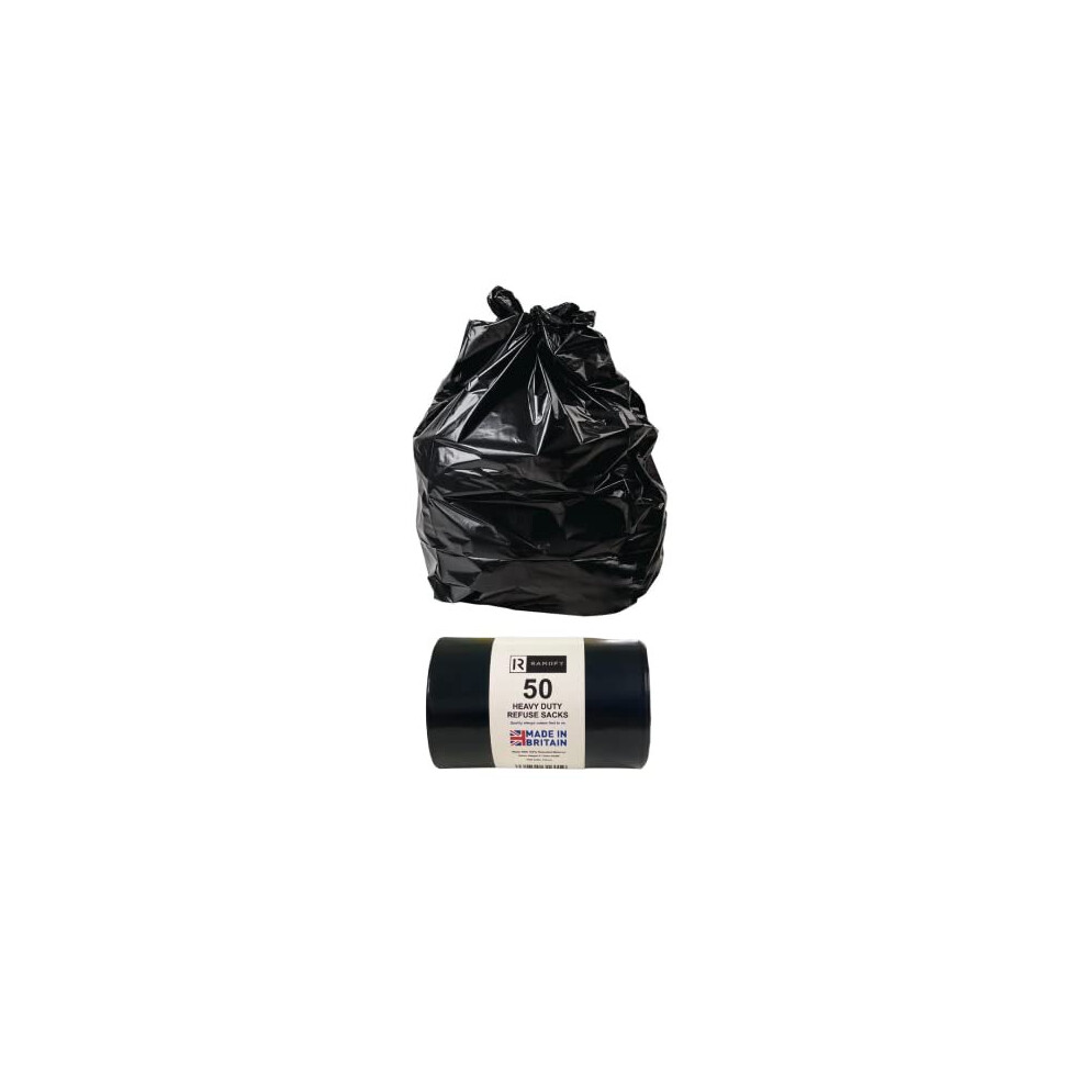 50 Heavy Duty Refuse Sacks, Kitchen Bin Liners, Large Bin Bags, Strong Leak Resistant Rubbish Bin liners, Dustbin Waste Bag Roll for Kitchen Home