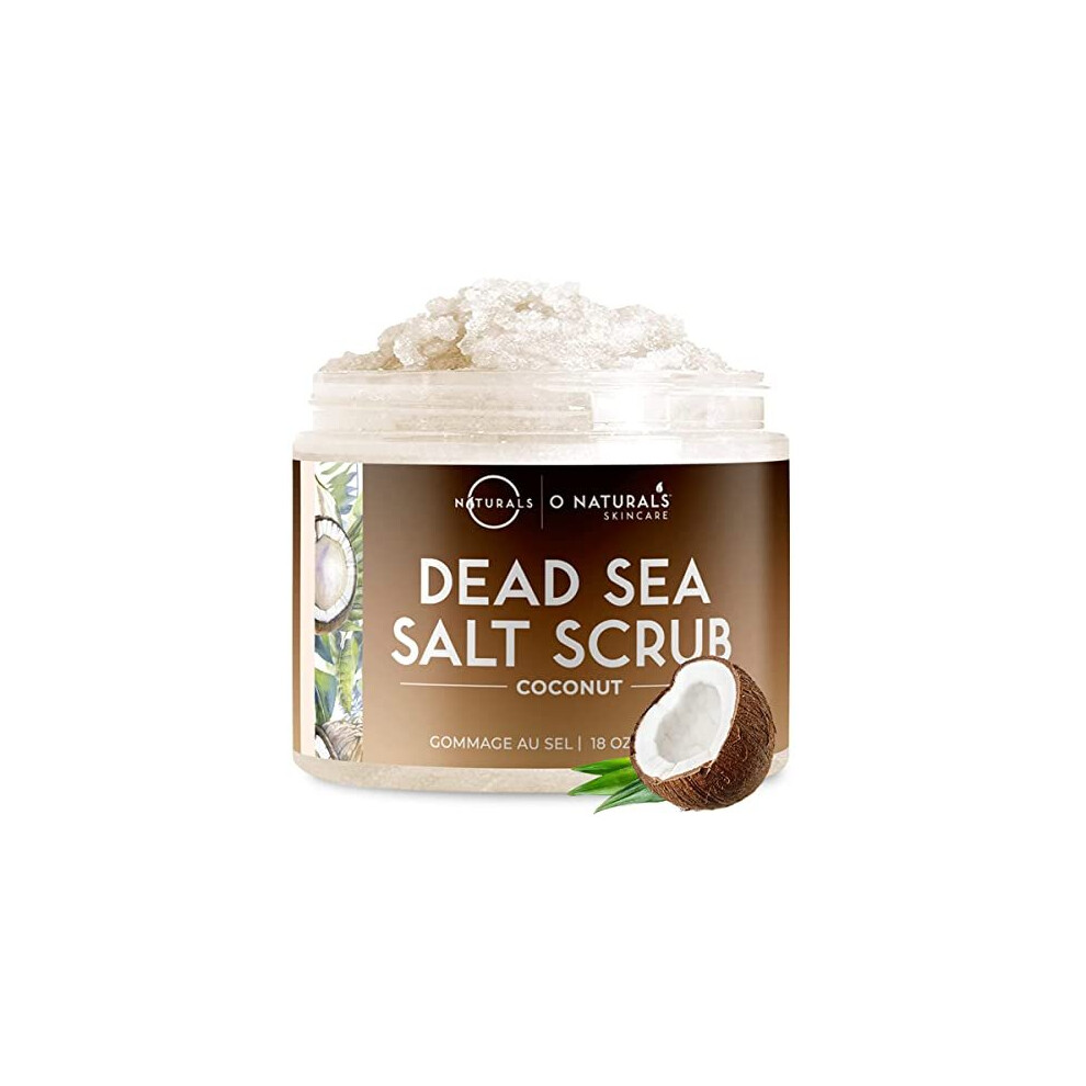 O Naturals 510G Ultra Hydrating Coconut Dead Sea Salt Scrub - Skin Smoothing Body Scrub Exfoliator & Foot Scrub, Body Exfoliator & Exfoliating Face Scrub
