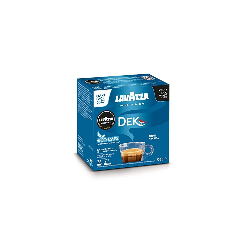 Lavazza, A Modo Mio Dek Cremoso Coffee Capsules, Decaffeinated Coffee Pods Espresso, 100% Arabica, Full and Balanced Taste, Intensity 7/10, Medium