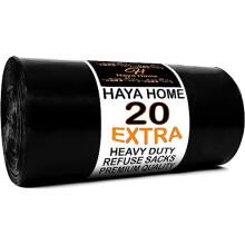 Haya Home 20 EXTRA LARGE Heavy Duty Bin Bags 100L Black Plastic Bin Liners 45 μm Refuse Sacks Ultra Strong Heavy Duty Waste Dustbin Bags for Kitchen