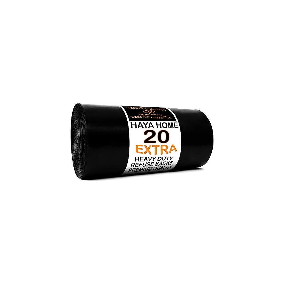 H Haya Home Haya Home 20 Extra Large Heavy Duty Bin Bags 100L Plastic Bin Liners 45 Μm Refuse Sacks Ultra Strong Heavy Duty Waste Dustbin Bags For Kitchen Black