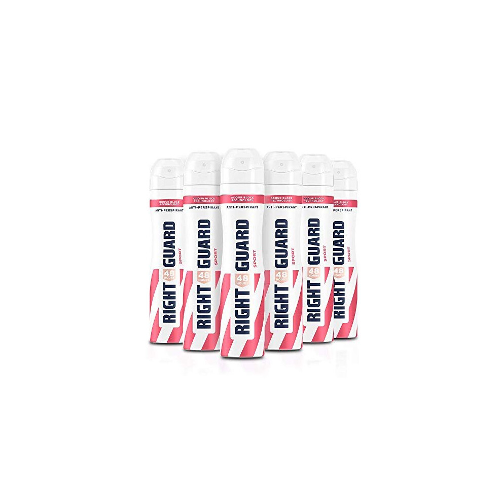 Right Guard Womens Deodorant, Total Defence 5, Sport 48H High-Performance Anti-Perspirant Spray, Multipack 6 X 250 Ml