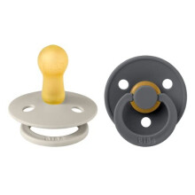 Colour Soother 2-Pack, BPA Free Dummy Pacifier, Round Nipple. Natural Rubber Latex, Made in Denmark. 6-18 Months (Pack of 2), Sand/Iron