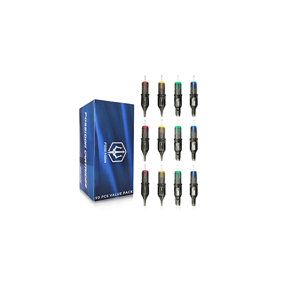 Poseidon Tattoo Cartridge Needles 50Pcs Assorted Mixed Size Round Liner Shader Magnum Curved/Round Mag 5rl 7rl 9rl 5rs 7rs 9rs 15m1 21m1 15cm 21cm
