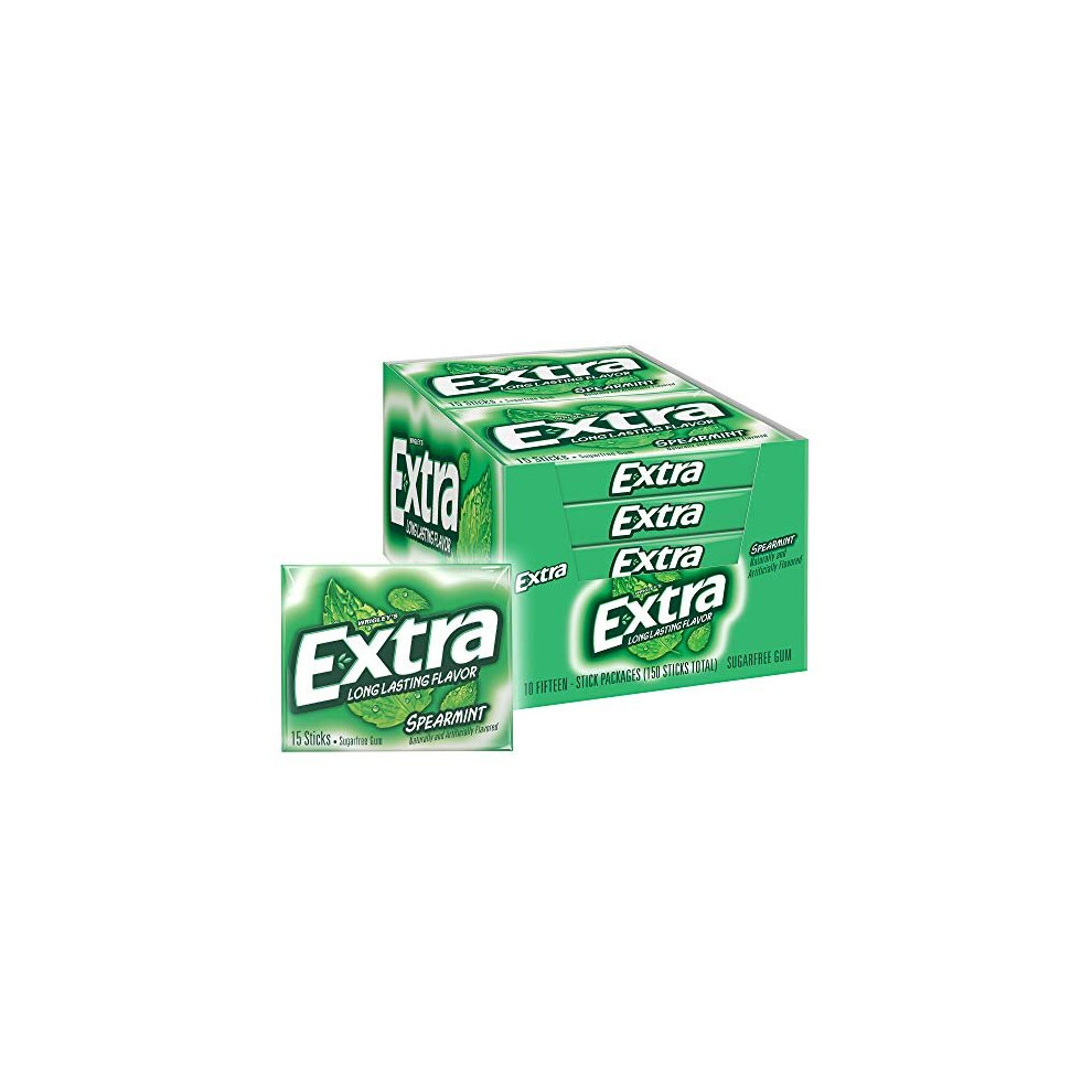 Extra Wrigleys Spearmint Sugarfree Chewing Gum Box Of 10 X 15 Stick Packs