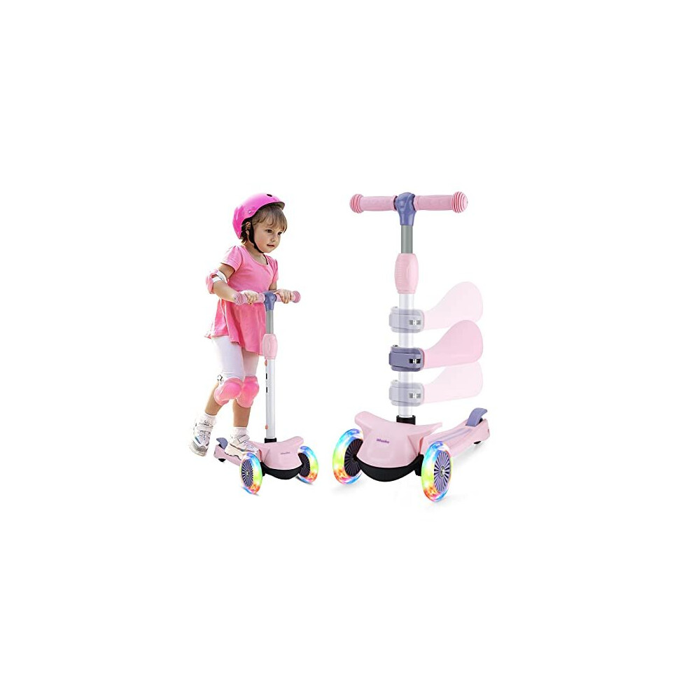 3 in 1 Kick Scooter with Removable Seat, 3 LED Wheels Kick Scooter for Kids, 4 Adjustable Height & Foldable Design Toddler Scooters Sit or Stand Ride