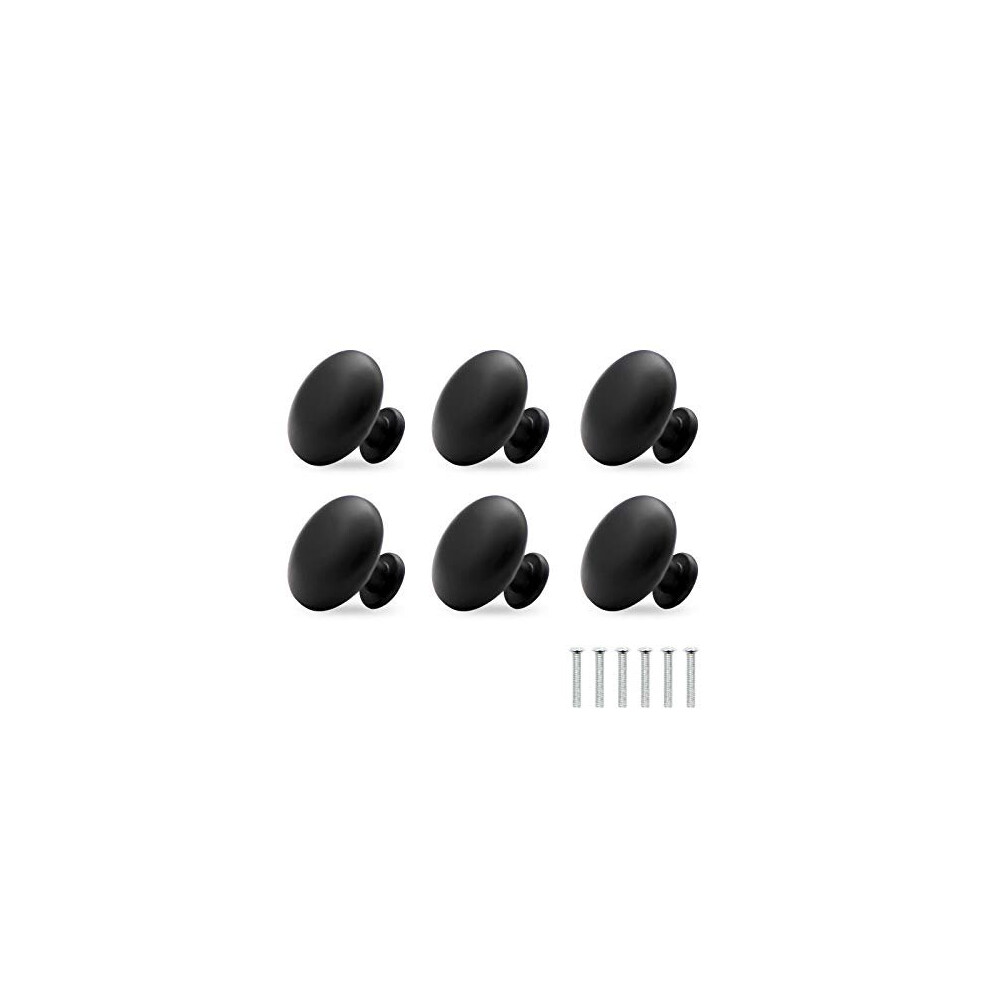 Cupboard Handles, 30mm Round of Drawer Knobs, 6PCS Black Drawer Handles Door knobs with Screws for Bathroom, Kitchen, Single Hole Pull Handle for Door
