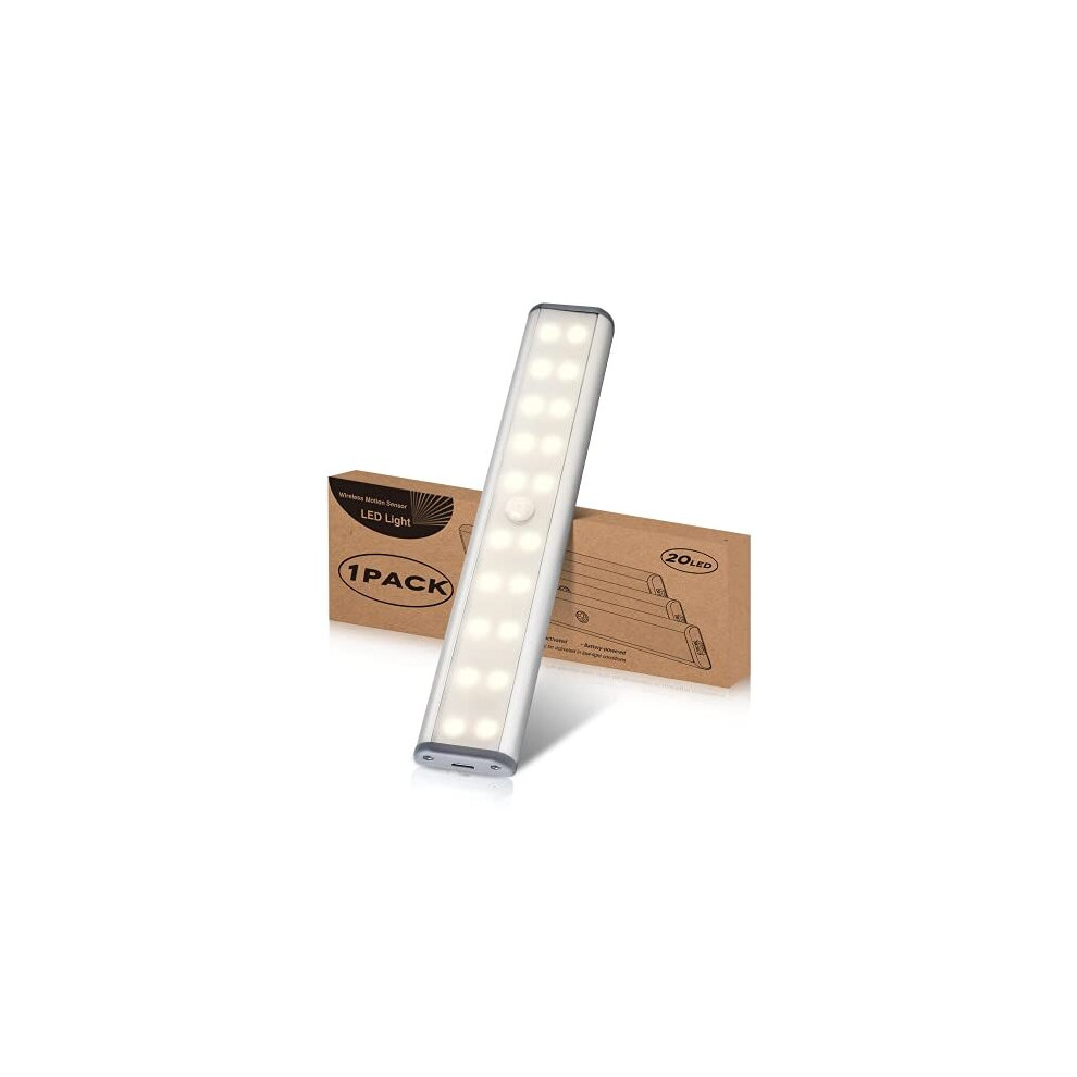 Wireless Under Cabinet Lighting, 20 LEDs Motion Sensor Cupboard Lights, Under Cabinet Kitchen Lights USB Rechargeable LED Closet Lights Magnetic Strip